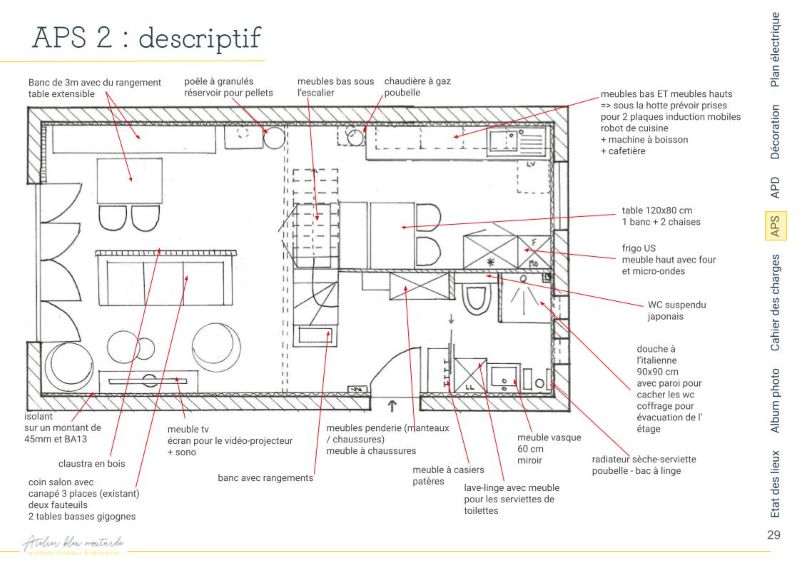 Plan APS 2 – Rénovation maison années 70 Plan APS 2 illustrant une seconde option d’aménagement du rez-de-chaussée à Pontcarré